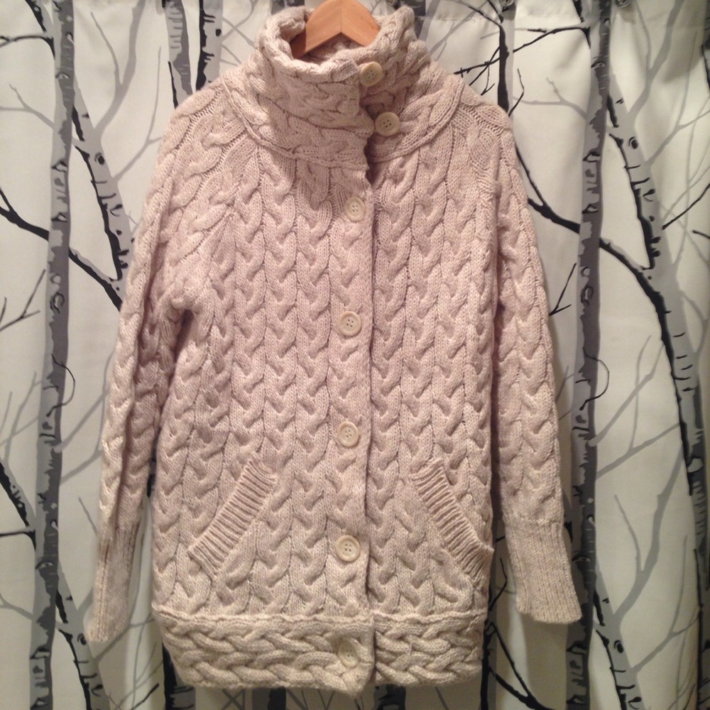 Zara Cable Knit Funnel-neck Cardigan